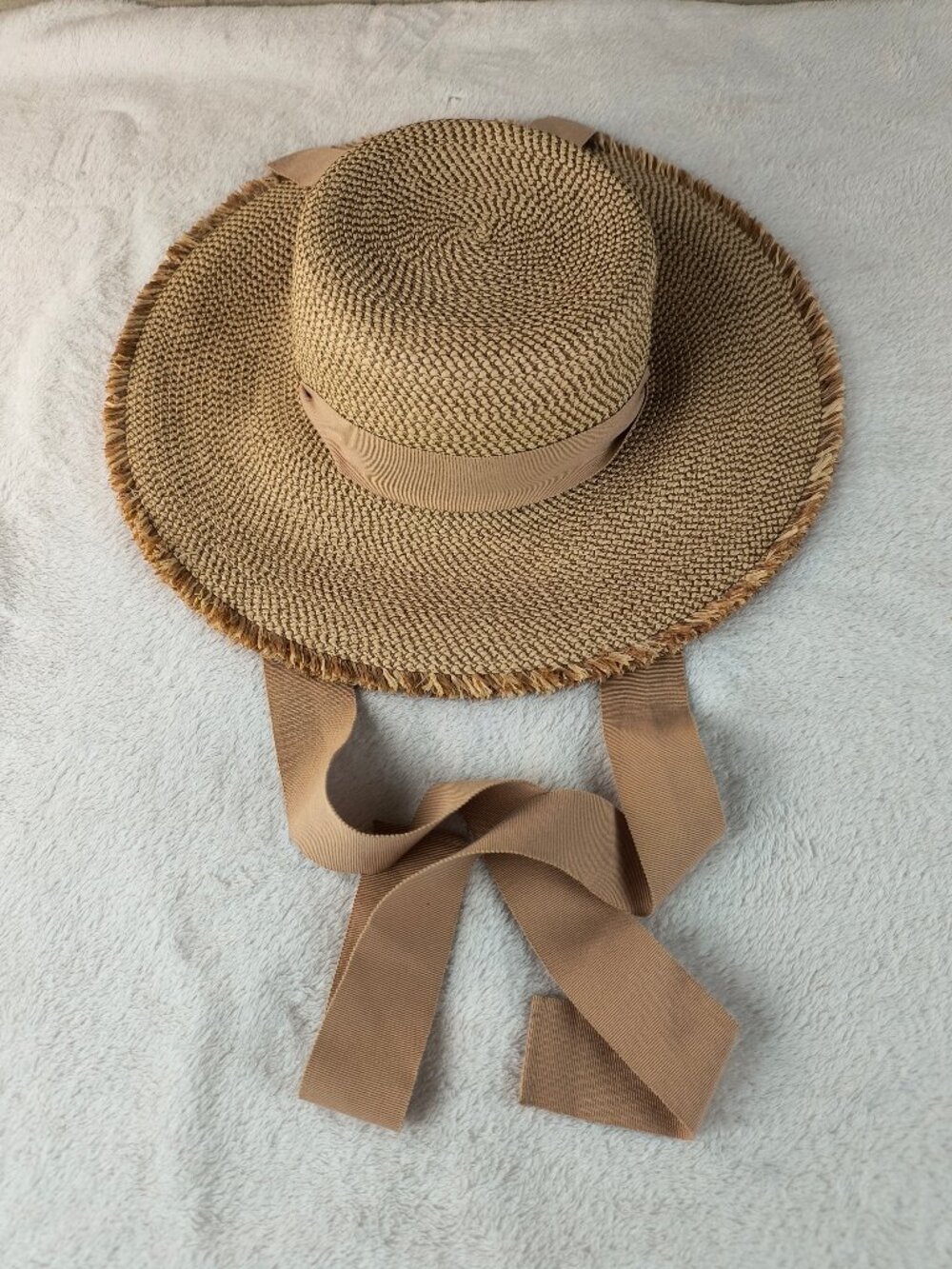 Eric Javits Aruba Packable Straw Hat Original Peanut Ribbon Chin Tie SPF - Picture 6 of 7